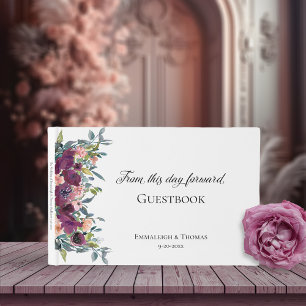 Elegante Lila Rosa-Blütenhochzeit Gästebuch