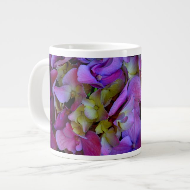 Elegante, lila, rosa Magenta Blumendörfchen Jumbo-Tasse (Vorderseite Links)