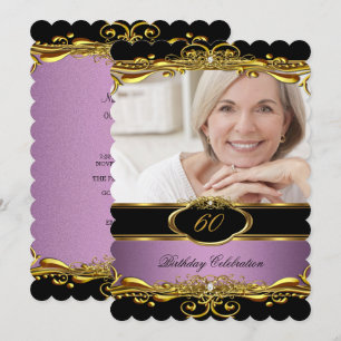 Elegante lila rosa schwarze goldene 60. Geburtstag Einladung