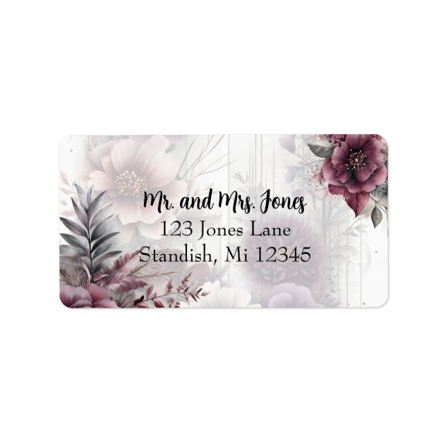 Elegante lila, rosa und maronfarbene Blüten Adressaufkleber (Vorne)