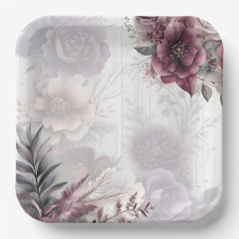 Elegante lila, rosa und maronfarbene Blüten Pappteller