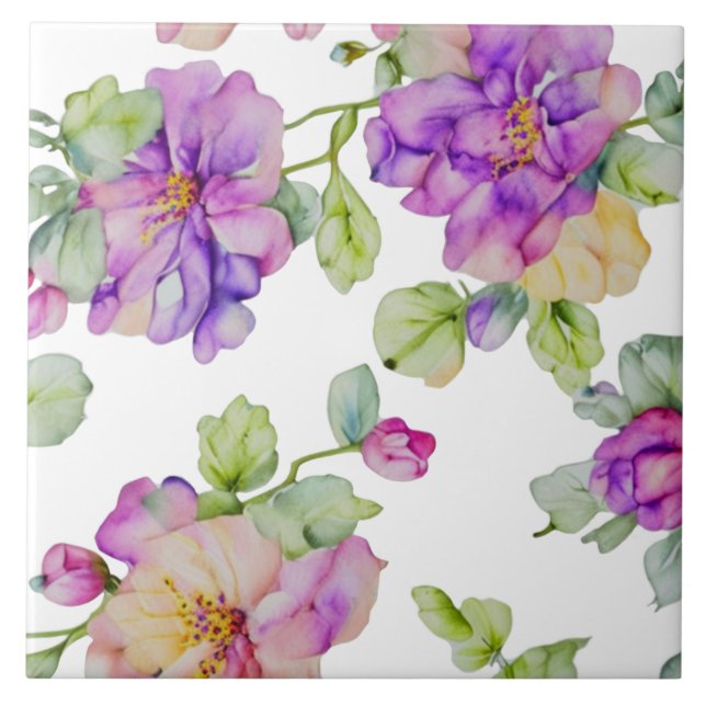 Elegante lila rosa Wasserblumen Fliese (Vorderseite)