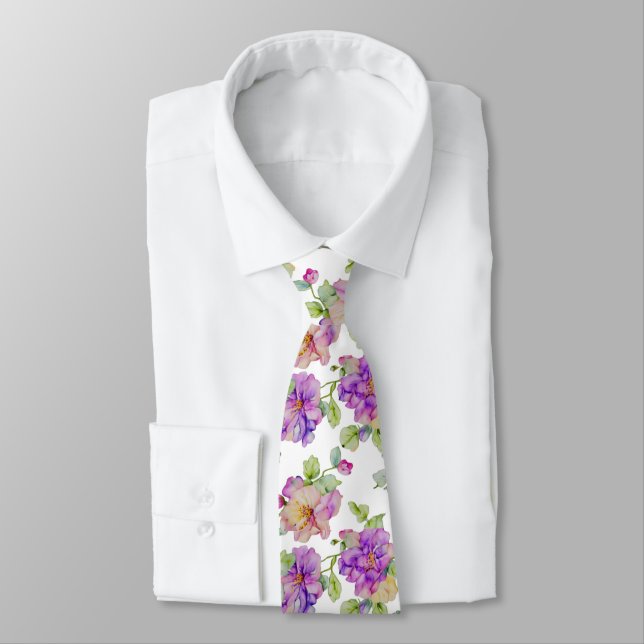 Elegante lila rosa Wasserfarben-Blumen Krawatte (Gebunden)