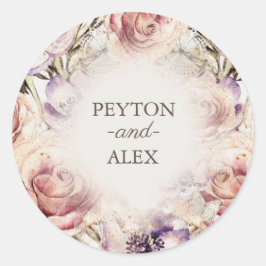 Elegante Lila rosafarbene Creme Blumenschmetterlin Runder Aufkleber