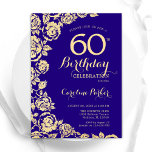 Elegante Lila Rose 60. Geburtstag Einladung<br><div class="desc">Lila Gold Floral 60. Geburtstagsparty Einladung. Elegantes Design mit Rose,  Imitaten Goldfolie und Typografie Script Schriftart. Die trendige Einladungskarte eignet sich perfekt für eine stilvolle Damenfeier. Kann für jedes Alter angepasst werden. Gedruckte Zazzle-Einladungen oder Sofortdownload digitaler Druckvorlage.</div>
