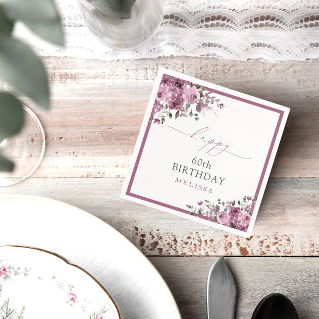 Elegante Lila Rose 60. Geburtstagsparty Serviette (Von Creator hochgeladen)