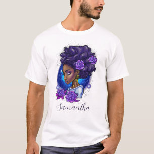 Elegante Lila Rose Afro Woman T-Shirt