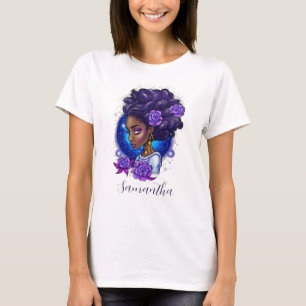 Elegante Lila Rose Afro Woman T-Shirt