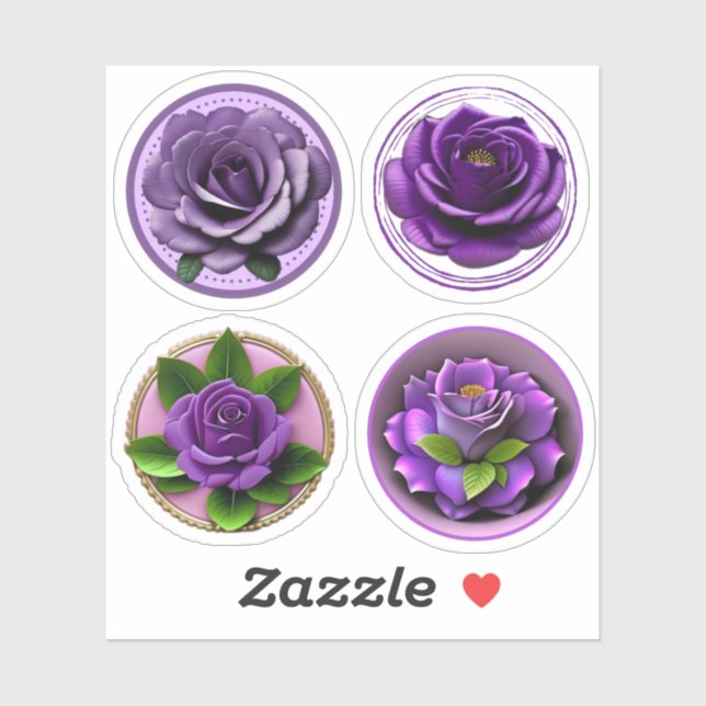 Elegante Lila Rose Blumensortiment 4-Pack Aufkleber (Blatt)
