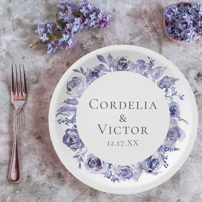 Elegante Lila Rose Blumenwinters Abend Hochzeit Pappteller (Von Creator hochgeladen)