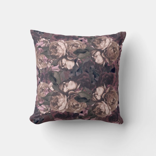 Elegante Lila Rose Floral Botanisch Kissen (Vorderseite)