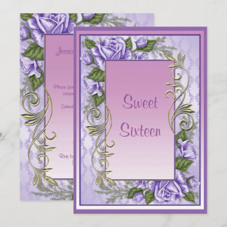 Elegante Lila Rose Gerahmt 16 . Geburtstag Geburts Einladung