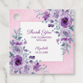 Elegante Lila Rose Glitzer Rosa Blumengeburt Geschenkanhänger