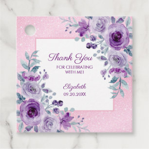Elegante Lila Rose Glitzer Rosa Blumengeburt Geschenkanhänger