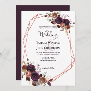 Elegante Lila Rose Gold Floral Geometric Wedding Einladung