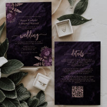 Elegante Lila Rose Gold Floral QR Code Hochzeit