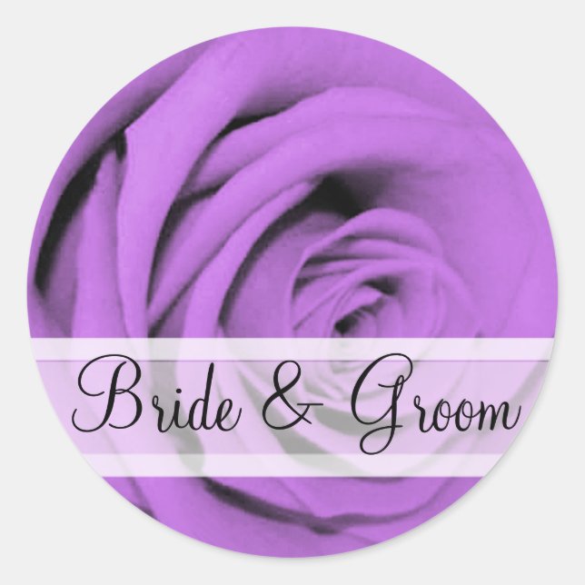 Elegante Lila Rose Hochzeitsticker Runder Aufkleber (Vorderseite)