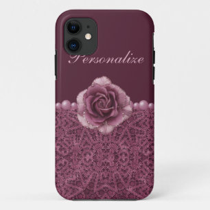 Elegante lila Rose, Spitze u. Perlen Case-Mate iPhone Hülle