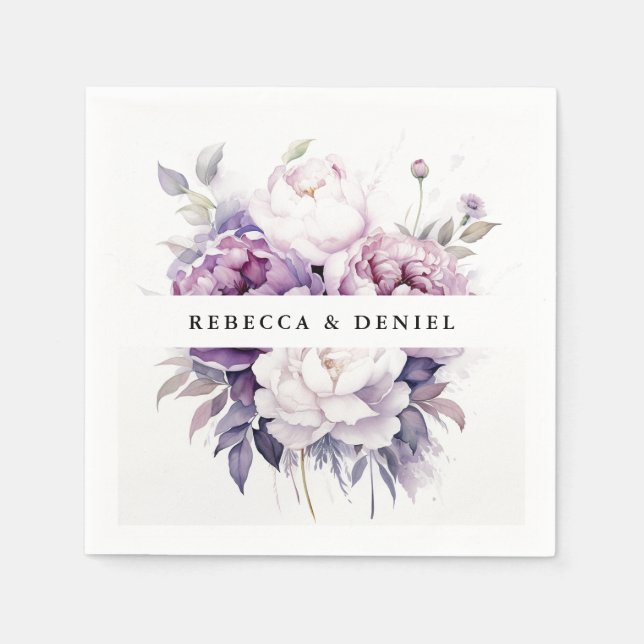 Elegante Lila Rose Wasserfarben Hochzeit der Blume Serviette (Vorderseite)