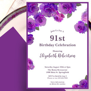 Elegante lila Rosen Damen individuell 91. Geburtst Einladung