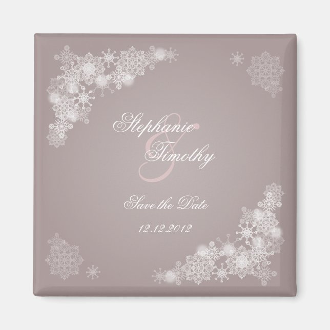 Elegante lila Schneeflocken speichern den Datums-M Magnet (Vorne)
