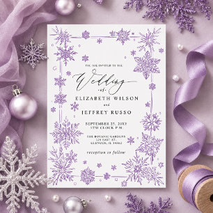 Elegante lila Schneeflocken Winterhochzeit Einladung
