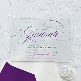 Elegante Lila Script Graduation Party Acryleinladungen
