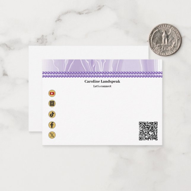 Elegante Lila Seide, Social Media & QR Code Mitteilungskarte (Vorderseite/Rückseite Beispiel)