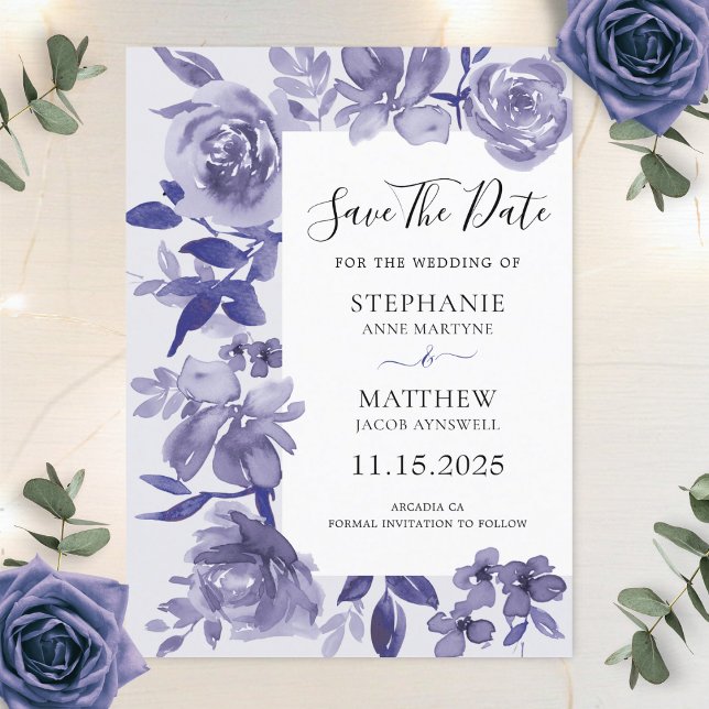 Elegante Lila Shades Watercolor Botanische Hochzei Save The Date (Von Creator hochgeladen)