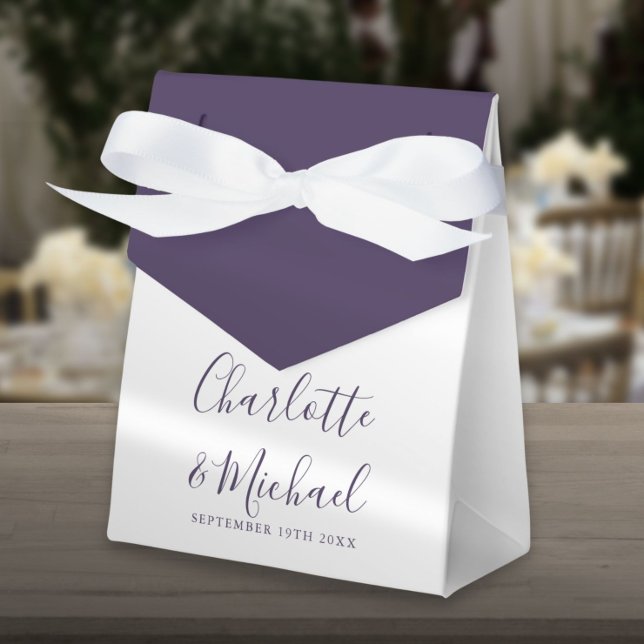 Elegante Lila Signature Script Hochzeit Geschenkschachtel (Elegant Purple Signature Script Wedding Favor Box)