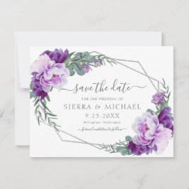 Elegante Lila Silver Floral Save the Date Hochzeit