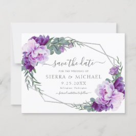 Elegante Lila Silver Floral Save the Date Hochzeit