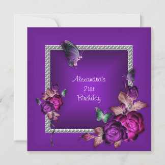 Elegante Lila Silver Jewel Blume 21. Geburtstag Einladung