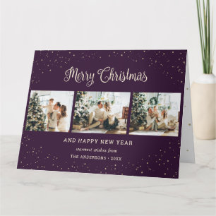 Elegante Lila Snow Foto Collage Weihnachtskarten Karte