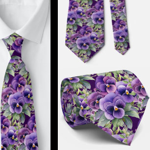 Elegante Lila Stiefmütterchen Pansy Floral Neck Ti Krawatte