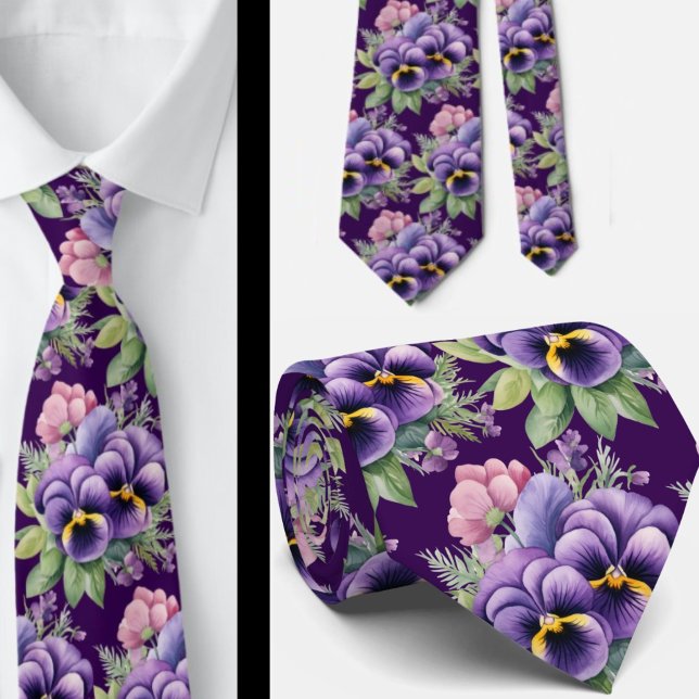 Elegante Lila Stiefmütterchen Pansy Floral Neck Ti Krawatte (Von Creator hochgeladen)