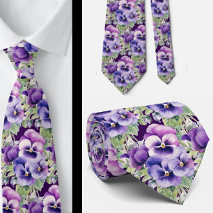 Elegante Lila Stiefmütterchen Pansy Floral Neck Ti Krawatte