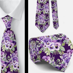 Elegante Lila Stiefmütterchen Pansy Floral Neck Ti Krawatte