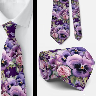 Elegante Lila Stiefmütterchen Pansy Floral Neck Ti Krawatte