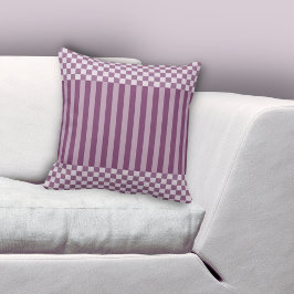 Elegante Lila Streifen und Schachbrett Gemustert Kissen