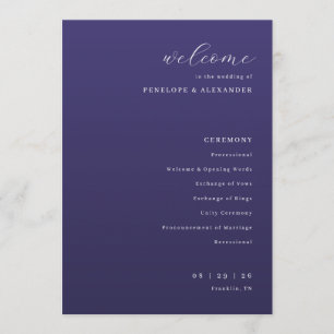 Elegante lila typografische Hochzeitszeremonie Programm