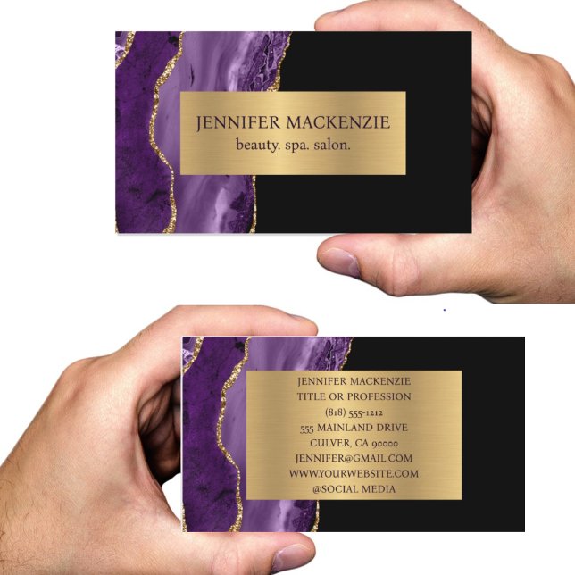 Elegante Lila und Black Gold Agate Business Card Visitenkarte (Von Creator hochgeladen)