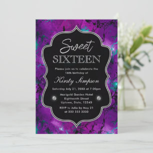 Elegante lila und blaue Galaxie-Marmor-Sweet Sixte Einladung