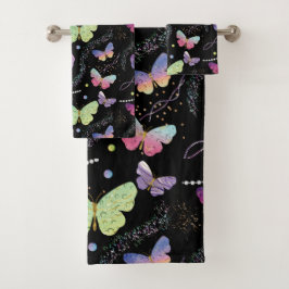 Elegante Lila und blaue Schmetterlinge Badhandtuch Set