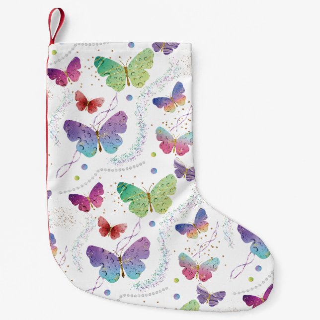 Elegante Lila und blaue Schmetterlinge Kleiner Weihnachtsstrumpf (Vorderseite)