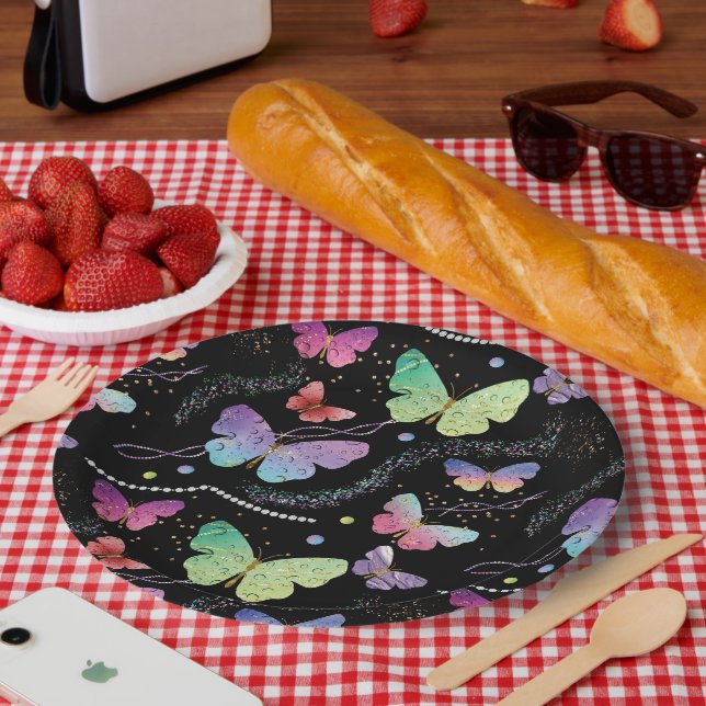 Elegante Lila und blaue Schmetterlinge Pappteller (Picknick)