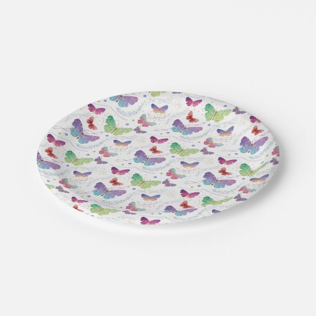 Elegante Lila und blaue Schmetterlinge Pappteller (Schrägansicht)