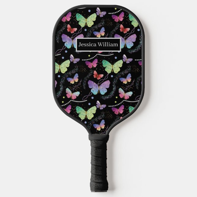 Elegante Lila und blaue Schmetterlinge Pickleball Schläger (Vorderseite)