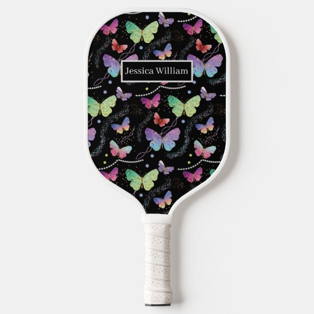 Elegante Lila und blaue Schmetterlinge Pickleball Schläger (Vorderseite)