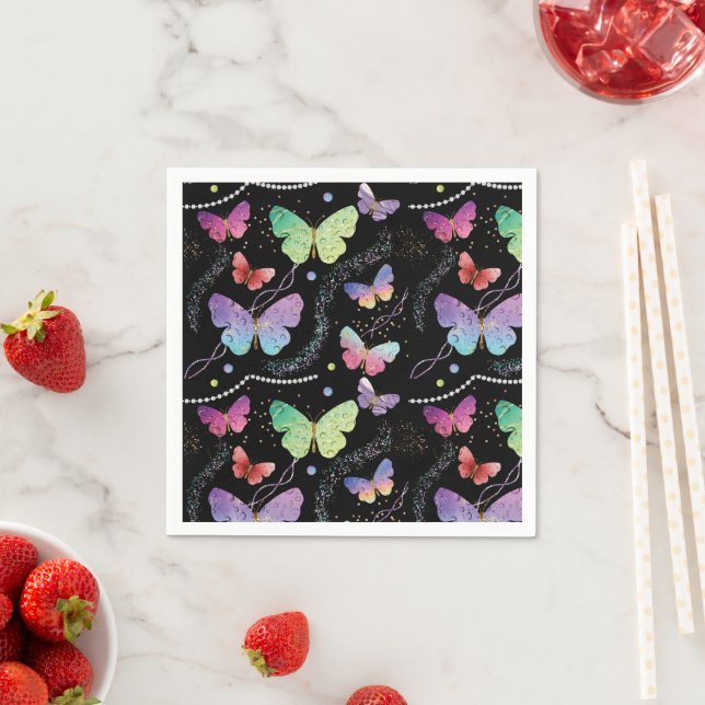 Elegante Lila und blaue Schmetterlinge Serviette (Beispiel)